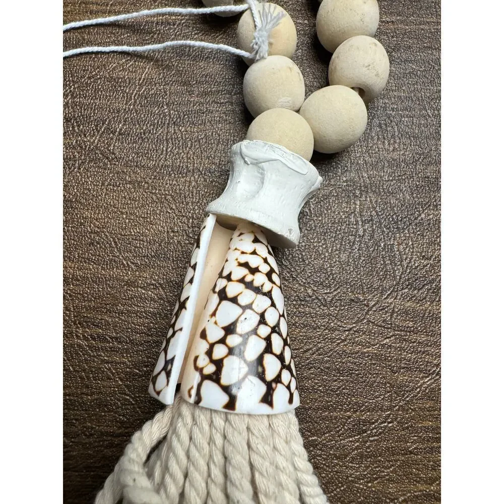Coastal Beach Nautical Shell & Wooden Beads Hanging Tassel Home Decor Gift NWT